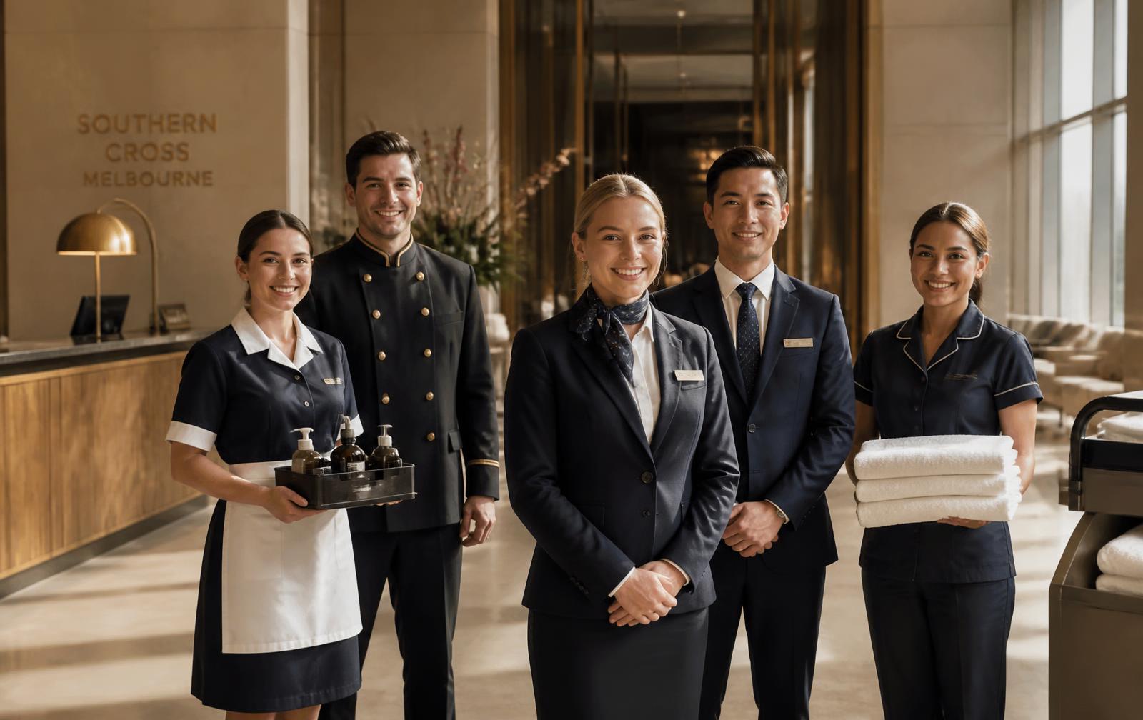 Milestone Hospitality housekeeping and front office team in a hotel lobby